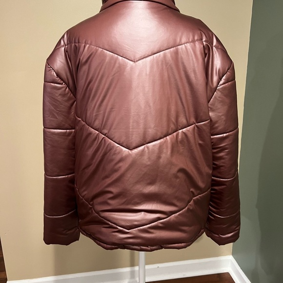Steve Madden Metallic Dust Pink Turtleneck Full Zip Puffer Quilted Jacket Sz XL - Picture 4 of 7